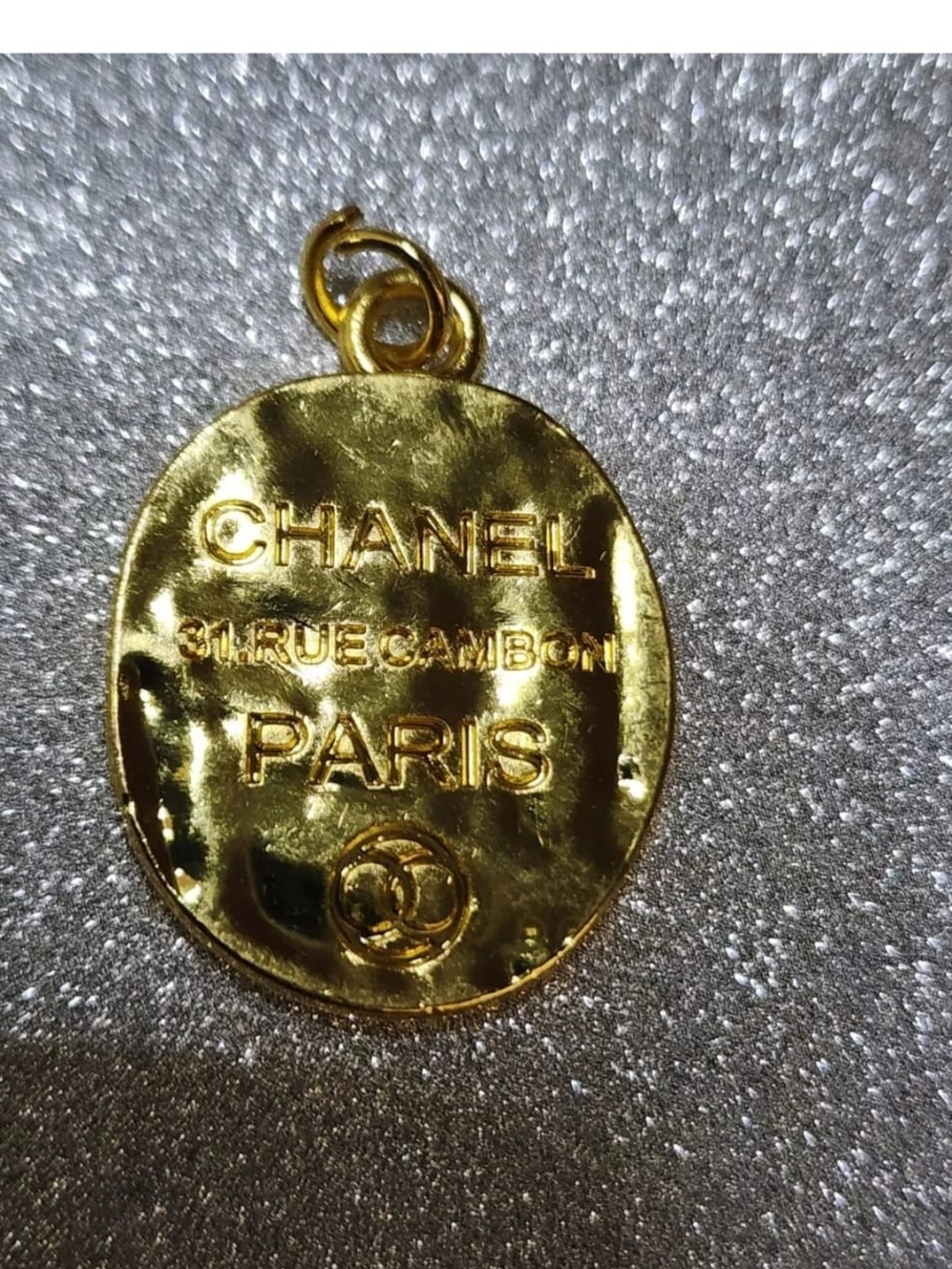 CHANEL Gold Oval Logo Medallion Charm Pendant. Repurposed